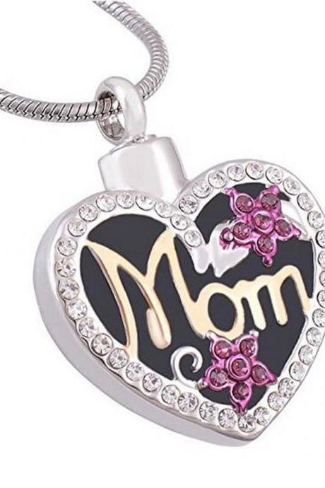 Eternally Loved Mom In Heart Engrave Able Cremation Necklace Two Tone Ashes Urn Memorial Pendant Jewelry For Women Suit
