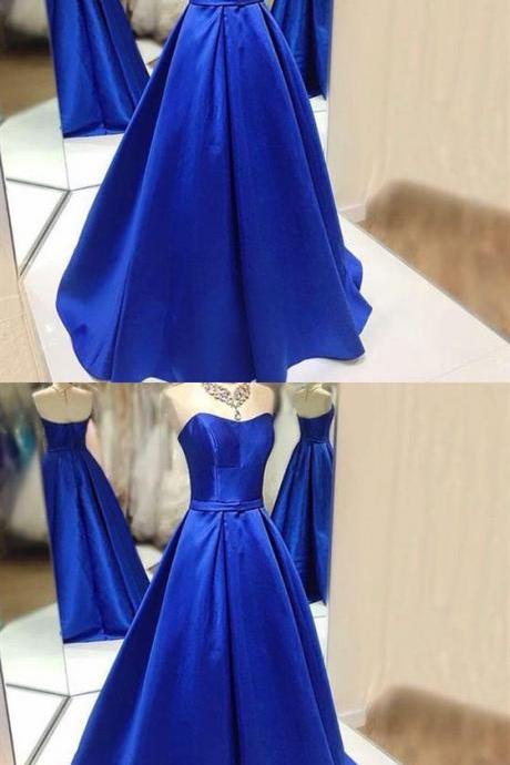 Custom Made Royal Blue Satin Long Prom Dress 2019 Sexy Sweet 16 Prom Gowns ,quinceanera Dress For Women , Formal Blue Evening Dress