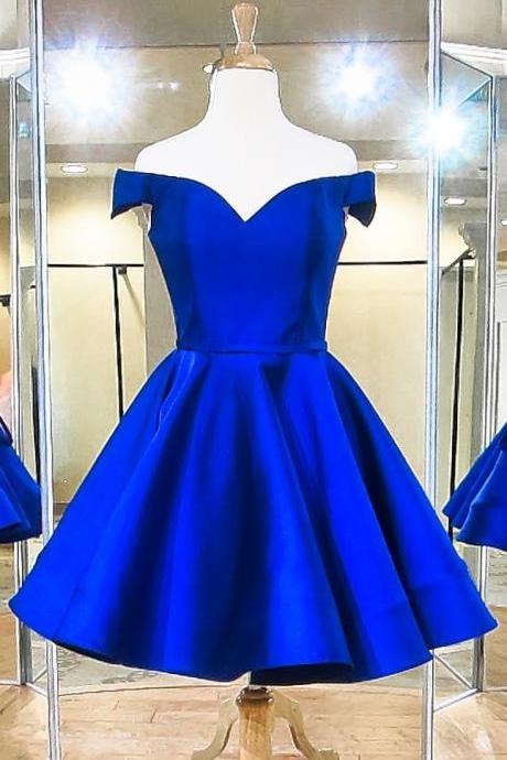 Cheap Royal Blue Satin Short Homecoming Dress 2019 Junior Party Dress For 15 Sweet Prom Gowns ,Short Cocktail Gowns 
