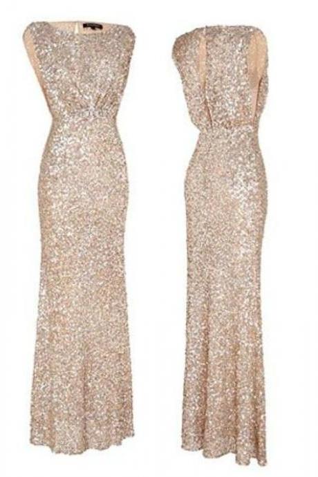 Sexy Gold Sequin Prom Dress, Mermaid Prom Dress, Women Party Gowns , Long Evening Dress