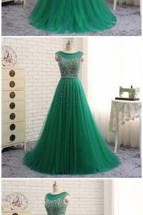 Sparkly Green Tulle Beaded Long Prom Dress Custom Made Prom Party Gowns Plus Size Women Evening Gowns 2019 A Line Dresses