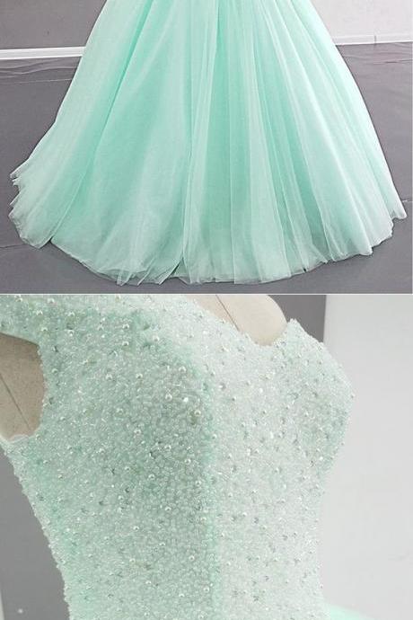 Shiny Beaded Mint Green Tulle Quinceanera Dress Sweet 16 Prom Dresses Custom Made Long Prom Gowns Ball Gown Party Dress For Weddings