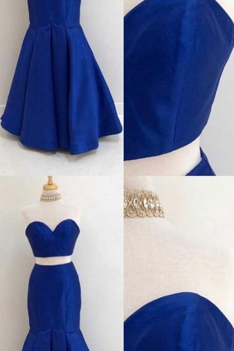 Simple Two Pieces Mermaid Prom Dress Royal Blue Prom Party Gowns Custom Made Women Evening Party Gowns 2019
