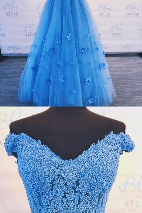 Blue Lace Prom Dress Two Pieces A Line Women Prom Gowns ,sexy A Line Long Prom Dresses, Evening Party Gowns