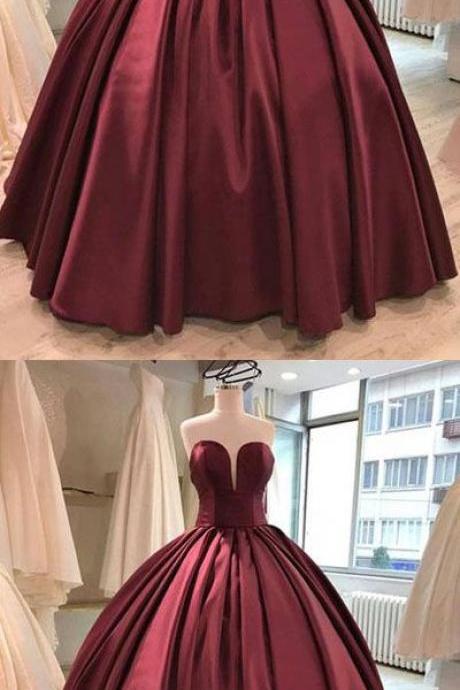 Burgundy Satin Long Prom Dress Custom Made Ball Gown Quinceanera Dress,sweet 16 Prom Gowns , Off Shoulder Women Prom Gowns