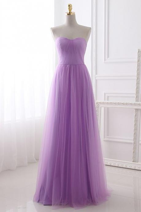 Fashion A Line Purple Tulle Ruched Long Prom Dress Custom Made Women Party Gowns ,plus Size Bridesmaid Dress Long ,