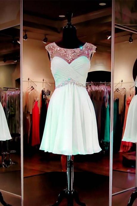 Off Shoulder Scoop Neck Mint Green Chiffon Short Homecoming Dress, Sexy Beaded Ruched Short Prom Dress, Short Cocktail Party Gowns .
