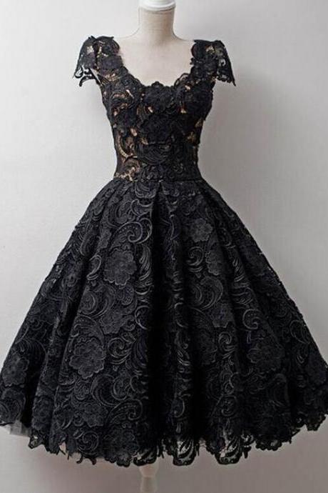 Little Black Lace Short Cocktail Party Dress Custom Made Lace Prom Gowns ,short Women Party Gowns ,graduation Gowns For Junior