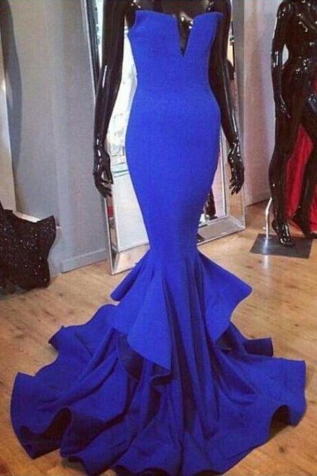 Royal Blue Long Prom Dress Ruched Mermaid Prom Party Gowns 2019 Custom Made Women Evening Gowns ,formal Bridesmaid Dress