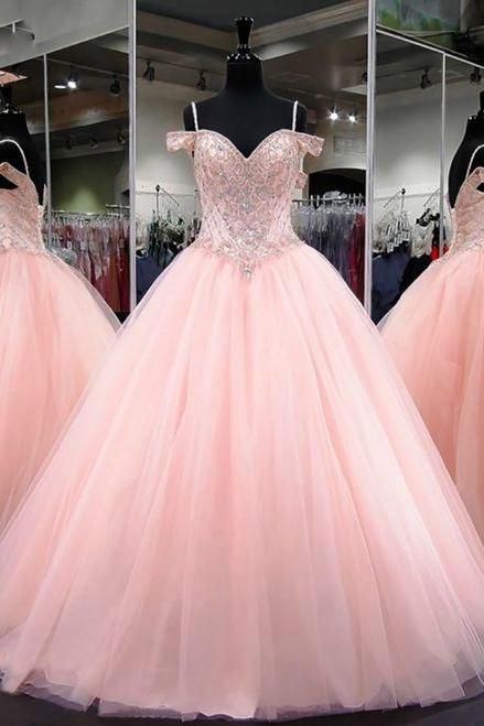 Pink Luxury Ball Gown Quinceanera Dresses Formal Plus Size Sexy Prom Party Dress Beaded Vestidos De Debutante Gowns Ballkleid,long Prom Dress,