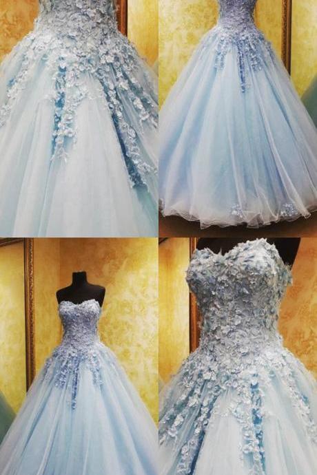 Off Shoulder Light Blue Sweet 16 Prom Dress, Sexy Ball Gown Lace Prom Party Dresses, Formal Evening Dress, Strapless Quinceanera Dress
