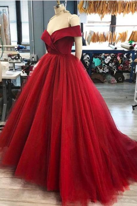 Fashion Red Tulle Ball Gown Long Prom Dress Sweet 15 Quinceanera Party Dress. Women Party Dresses