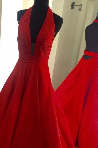 Sexy Halter Red Prom Dress Custom Made Cheap Prom Party Gowns ,Women Evening Dress, Cheap Ball Gown Prom Dresses 