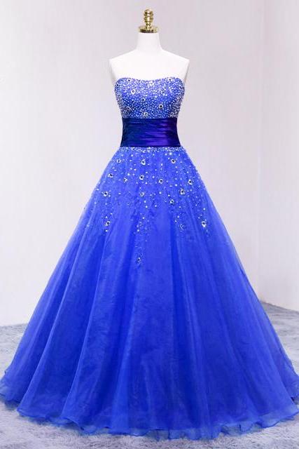 Luxury Beaded Sweet Ball Gown Tulle Quinceanera Dresses Off Shoulder Long Prom Party Dress Royal Blue Organza Wedding Quinceanera Gowns