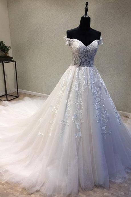 Off Shoulder White Lace Country Wedding Dresses With Appliqued Sexy Ball Gown Women Bridal Gowns .pricess Lace Wedding Gowns