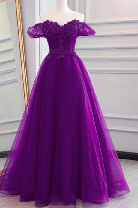 Elegant A Line Sweetheart Purple Organza Prom Party Dress 2019 Plus Size Formal Evening Dress , Women Quinceanera Dresses, Sweet 16 Quinceanera