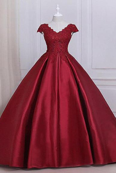 Sexy V-neck Ball Gown Prom Party Dress With Appliqued, Wedding Quinceanera Dress For Women ,long Pageant Dress 2019