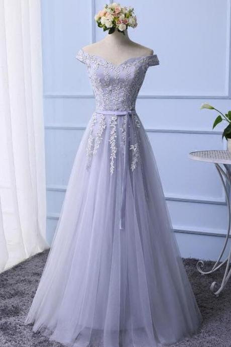 Light Grey Lace Prom Dress A Line Women Party Gowns Custom Made Evening Party Gowns ,plus Size Women Party Gowns