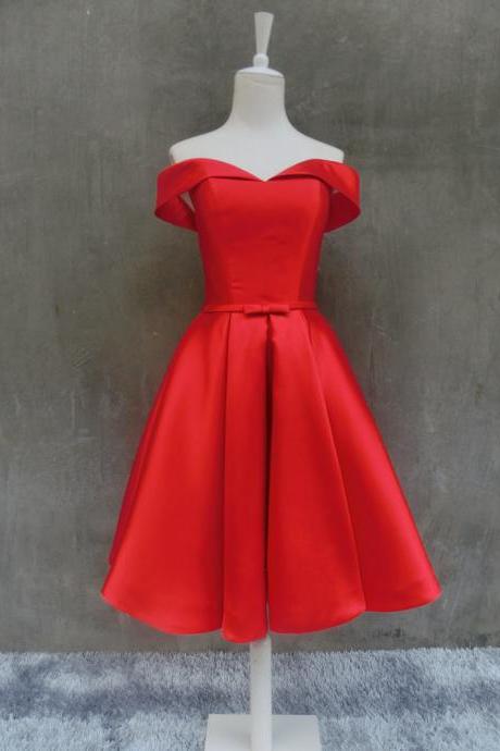 Red Satin Short Homecoming Dress ,short Prom Dress, Plus Size Cocktail Dress Short ,off Shoulder Short Pageant Dress
