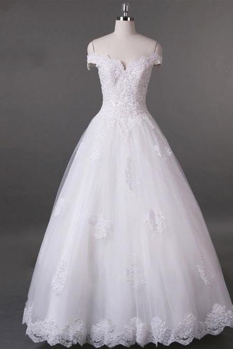 White Lace Appliqued Tulle China Wedding Dress A Line Women Wedding Gowns Custom Made Bridal Gowns