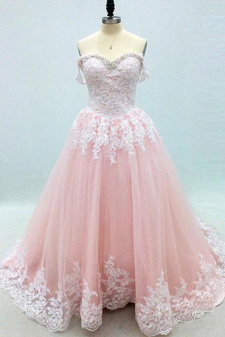Pink Tulle A Line Long Prom Dress 2019 Fashion Women Party Gowns ,plus Size Women Party Gowns , A Line Formal Evening Dresses