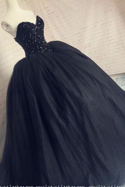 Sweet Black Beaded Ball Gowns Quinceanera Dresses Custom Made Tulle Quinceanera Party Gowns ,sweet 16 Prom Dress