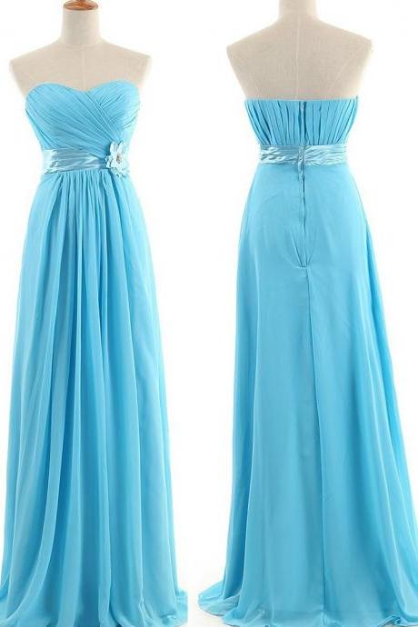 Turquoise Chiffon A Line Long Bridesmaid Dress Custom Made Women Prom Dress, Maid Of Honor Gowns