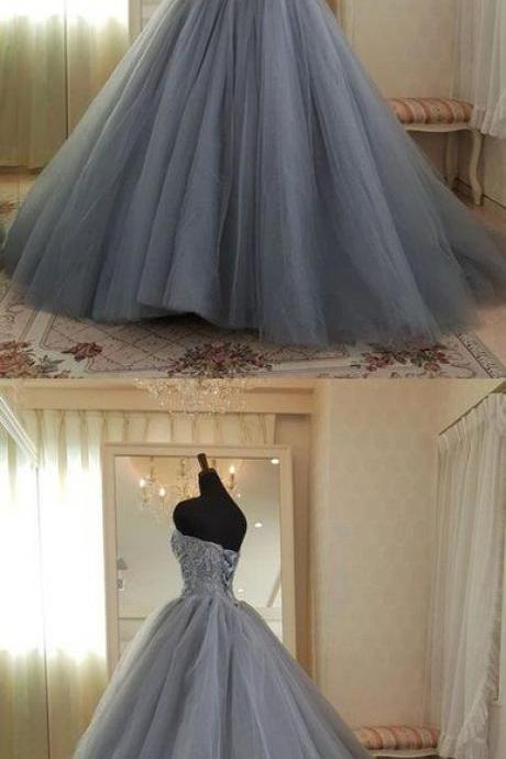 Off Shoulder Gray Tulle Lace Prom Dress Sweet Ball Gown Quinceanera Dresses Plus Size Women Party Gowns