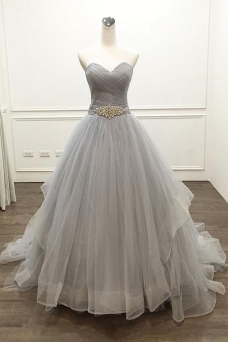 Sexy A Line Light Gray Tullle Long Prom Dress Sweeth 16 Prom Party Gowns Custom Made Quinceanera Dresses