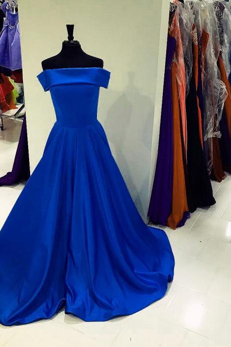 Royal Blue Satin Off Shoulder Long Prom Dresses A Line Women Party Gowns 2019 Prom Party Gowns