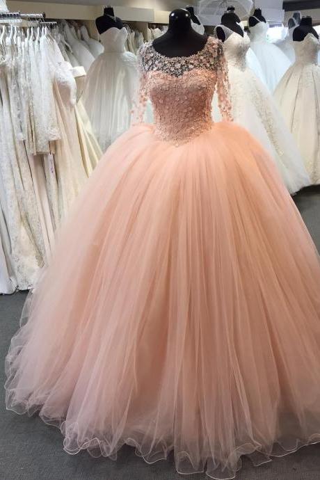 Fashion Ball Gown Quinceanera Dresses Custom Made Scoop Tulle Wedding Party Gowns ,sexy Pricess Quinceanera Gowns