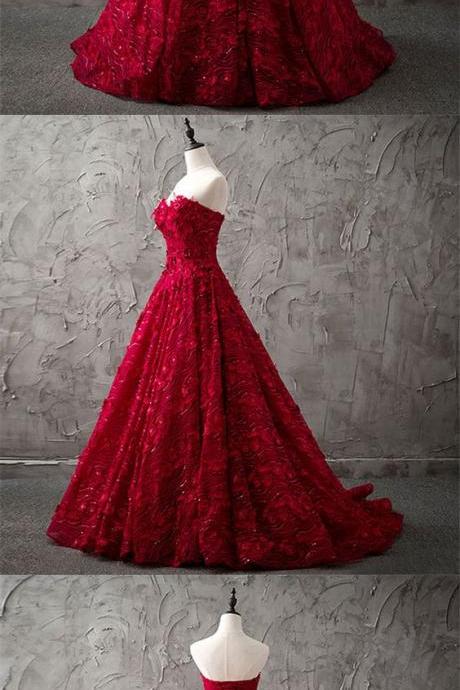 Burgundy Lace A Line Long Prom Dresses Custom Made Women Party Gowns ,2019 Formal Evening Dress 