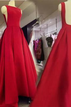 Fashion Red Satin Ball Gown Prom Dress, Custom Made Long Prom Party Gowns , Long Evening Dress, 
