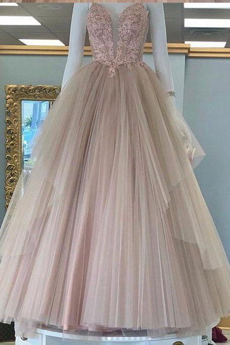 New Arrival Light Champagne Tulle Long Prom Dress Sexy Backless Women Party Gowns .Long Evening Dress 