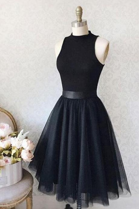Off Shoulder Black Tulle Junior Party Dress For Girls 2019 Short Homecoming Dress A Line Cocktail Gowns ,Simple Prom Gowns Short 