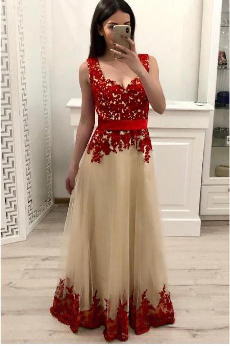 A Line Long Prom Dress 2019 Custom Made Women Evening Dress With Lace , Prom Gowns
