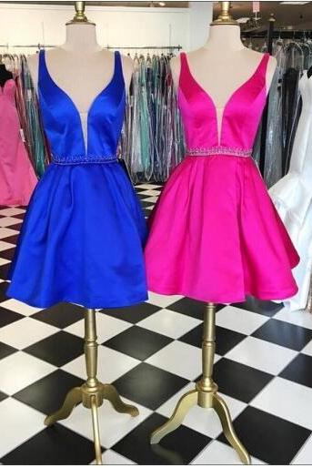 Royal Blue Beaded Junior Prom Dress For Girls Elegant Above Length Cocktail Party Gowns Short Plus Size Party Gowns 