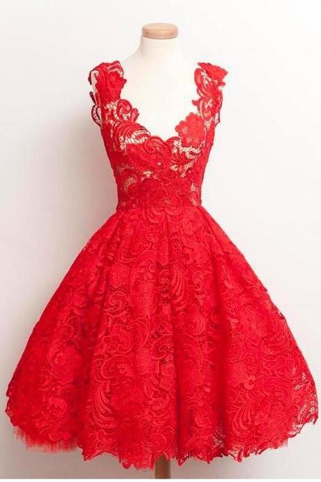 Gorgeous Red Lace Short Cocktail Dress Off Shoulder Women Party Gowns Ball Gown Prom Dresses
