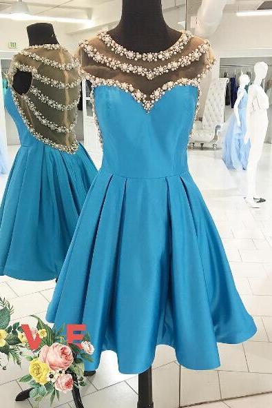 Sexy A Line Beaded Short Homecoming Dress 2019 Sexy Sheer Cocktail Party Gowns Custom Made Junior Dress For Teens