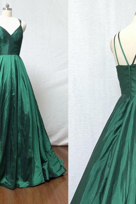 A Line Green Long Prom Dress Custom Made Women Party Gowns , Prom Dresses, Formal Evening Dress