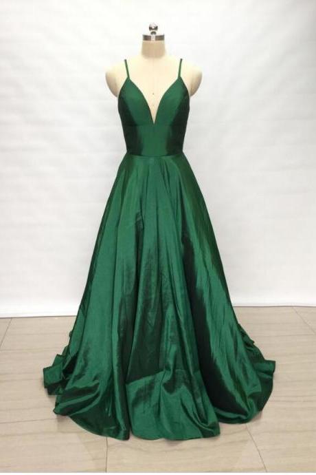 Sexy A Line Prom Dress Green Prom Party Gowns Custom Made Backless Formal Evening Dress