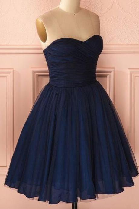 Stunning Navy Blue Ruffle Short Homecoming Dress Sweet Junior Party Gowns ,custom Made A Line Bridesmaid Dress Short