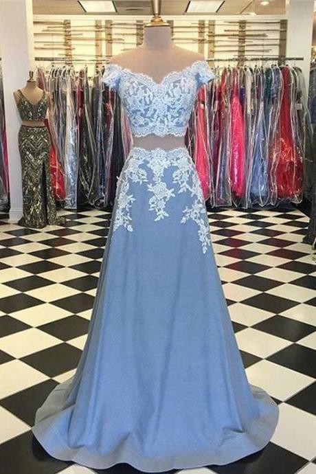 Fashion A Line Two Pieces Long Prom Dress ,custom Made Lace Prom Party Gowns , Plus Size Homecoming Dress