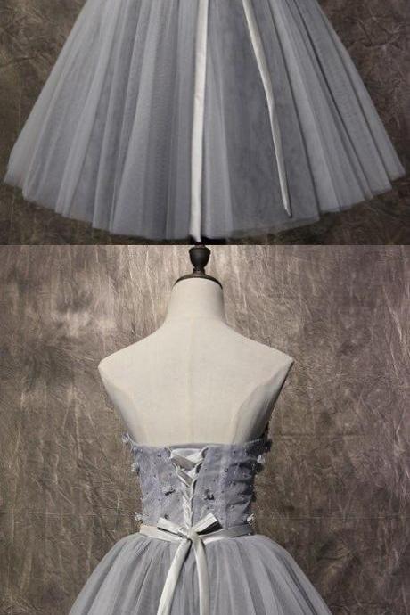 Gray Tulle Short Homecoming Dress , Custom Made A Line Prom Dress, Mini Cocktail Gowns 2019