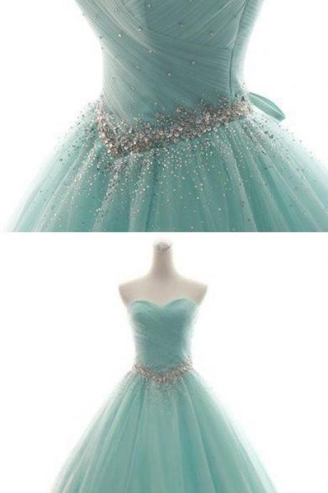 Elegant Beaded Ruffle Ball Gown Quinceanera Dresses Sweet 16 Prom Gowns Light Green Long Prom Dress.