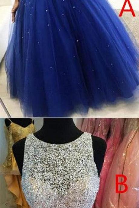 Luxury Beaded Royal Blue Ball Gown Women Quinceanera Dress 2019 Plus Size Scoop Neck Long Prom Party Gowns ,evening Dress For Weddings