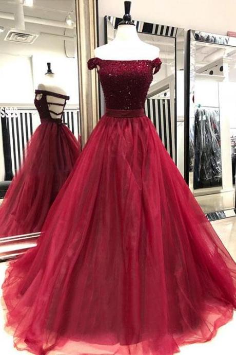 Luxury Beaded Crystal Burgundy Organza Long Prom Dresses Sexy Backless Prom Party Gowns ,a Line Prom Dresses