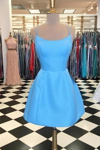 Sexy Backless Short Homecoming Dress . Custom Made Short Cocktail Party Dress, Blue Graduation Gowns
