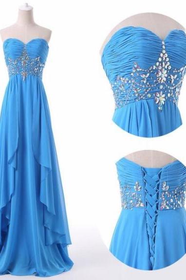 Floor Length Turquoise Chiffon Beaded Ruffle Long Prom Dress Sweet Prom Party Gowns Plus Size Women Evening Dresses 