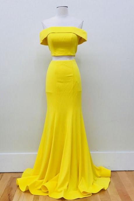 Yellow Mermaid Prom Dress , Prom Party Gowns ,sexy Women Party Gowns .